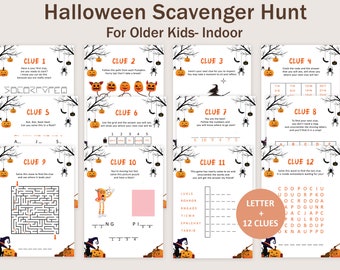 以下が含まれることがあります： 12個のヒント付きの、年上の子供向けの印刷可能なハロウィーン・スカベンジャーハント。ヒントはハロウィーンをテーマにしており、迷路、単語検索、コードブレーカー、絵のパズルが含まれています。印刷可能なものは屋内での使用を目的としています。