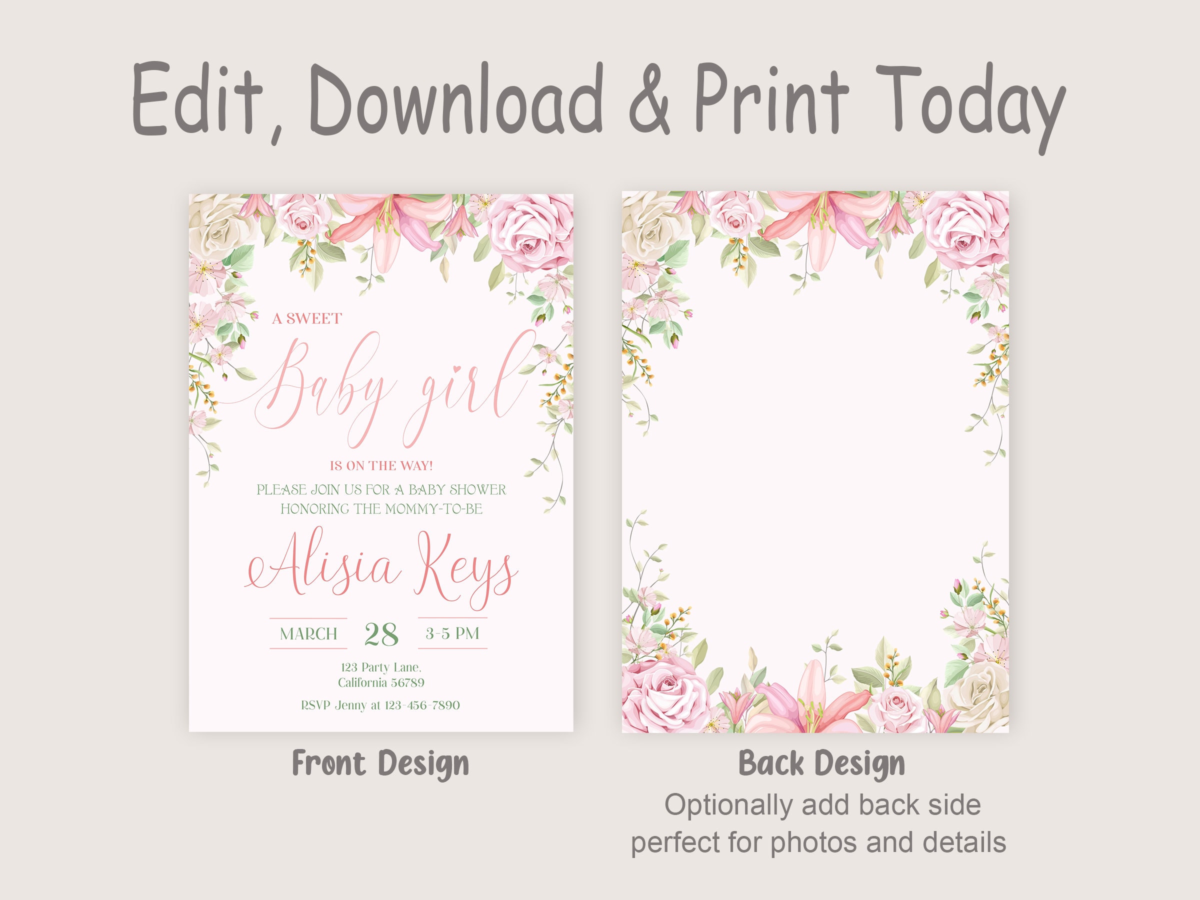 Flower Baby Shower Invitation Floral Girl Baby Shower Flower - Etsy