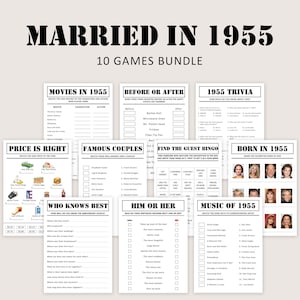 Juegos del 70.° aniversario Juegos del 70.° aniversario de bodas Juego de fiesta del 70.° aniversario Casado en 1955 Actividad de trivia IMPRIMIBLE Digital
