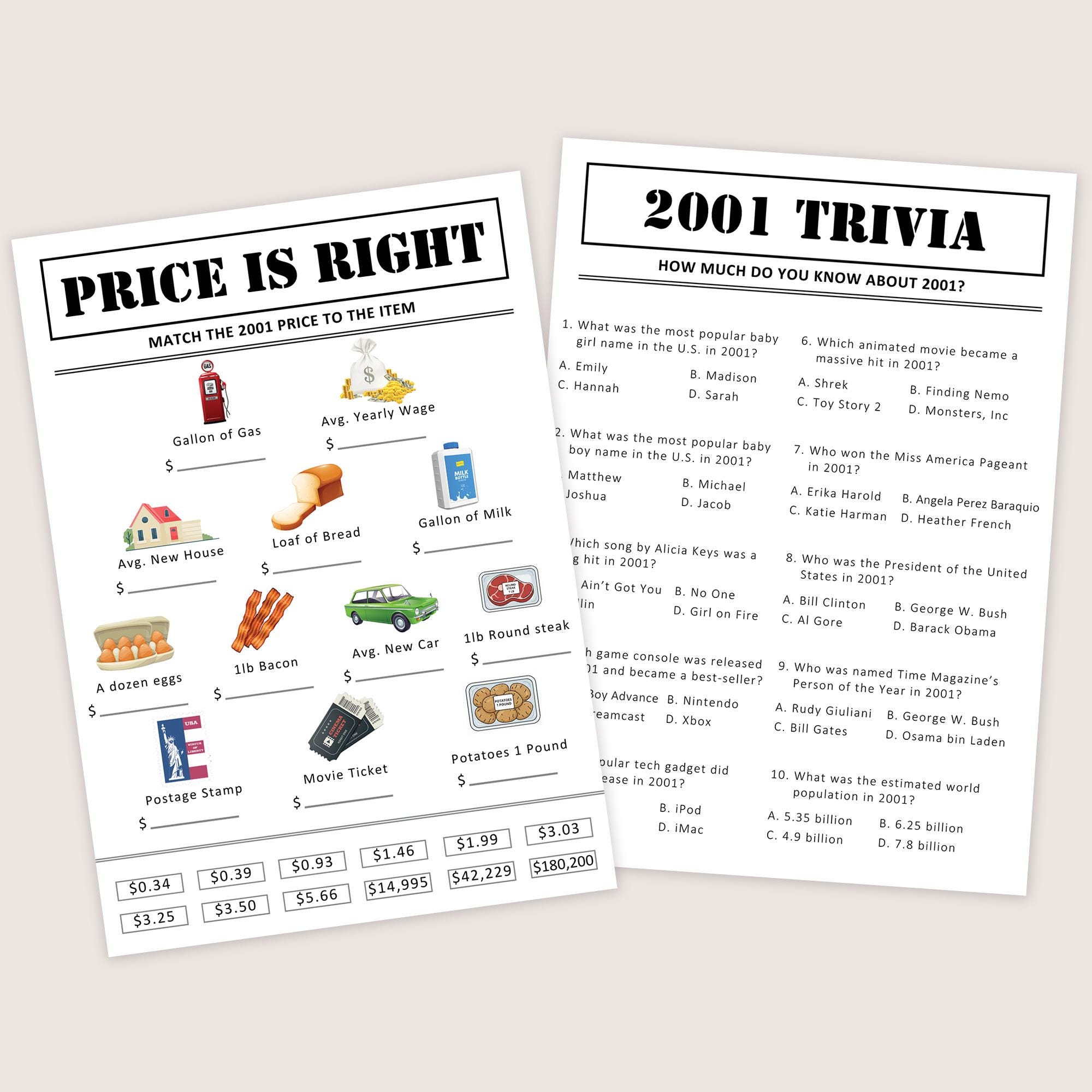 25th Birthday Games Bundle 25th Birthday Party Games 2001 Trivia Born ...