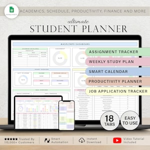 Student Planner Assignment Tracker Academic Study Planner Spreadsheet College University Course School Planner Class Google Sheets Template