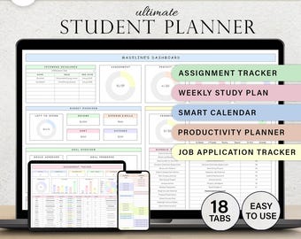 Student Planner Assignment Tracker Academic Study Planner Spreadsheet College University Course School Planner Class Google Sheets Template