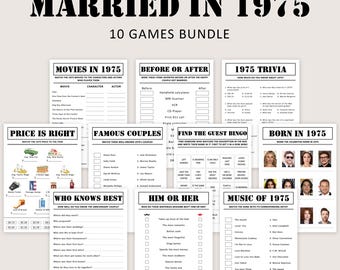 50th Anniversary Games 50th Golden Anniversary Games 50th Anniversary Party Game Married in 1975 Trivia Quiz Activity PRINTABLE Digital