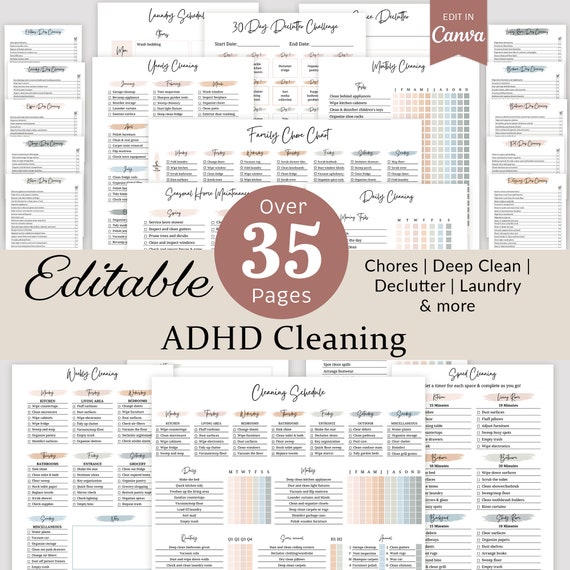 Cleaning Schedule Cleaning Checklist Cleaning Planner Daily Weekly Monthly Bundle Deep Cleaning Chart Home Declutter Challenge EDITABLE