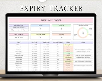 Expiration Date Tracker Spreadsheet Document Expiry Template Subscription Due Date Tracker Membership Renewal Certification Google Sheets