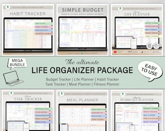 Life Planner Life Organizer Spreadsheet Budget Tracker Template Daily Planner Tasks To Do List Habit Workout Meal Calendar Google Sheets