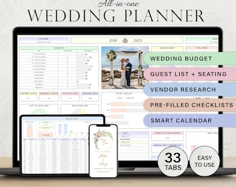 Bruiloftplanner Spreadsheet Bruiloftsbudgettracker Bruiloftchecklist Gastenlijst Stoelindeling Bruiloftsroute Cadeauverkoper Google Spreadsheets