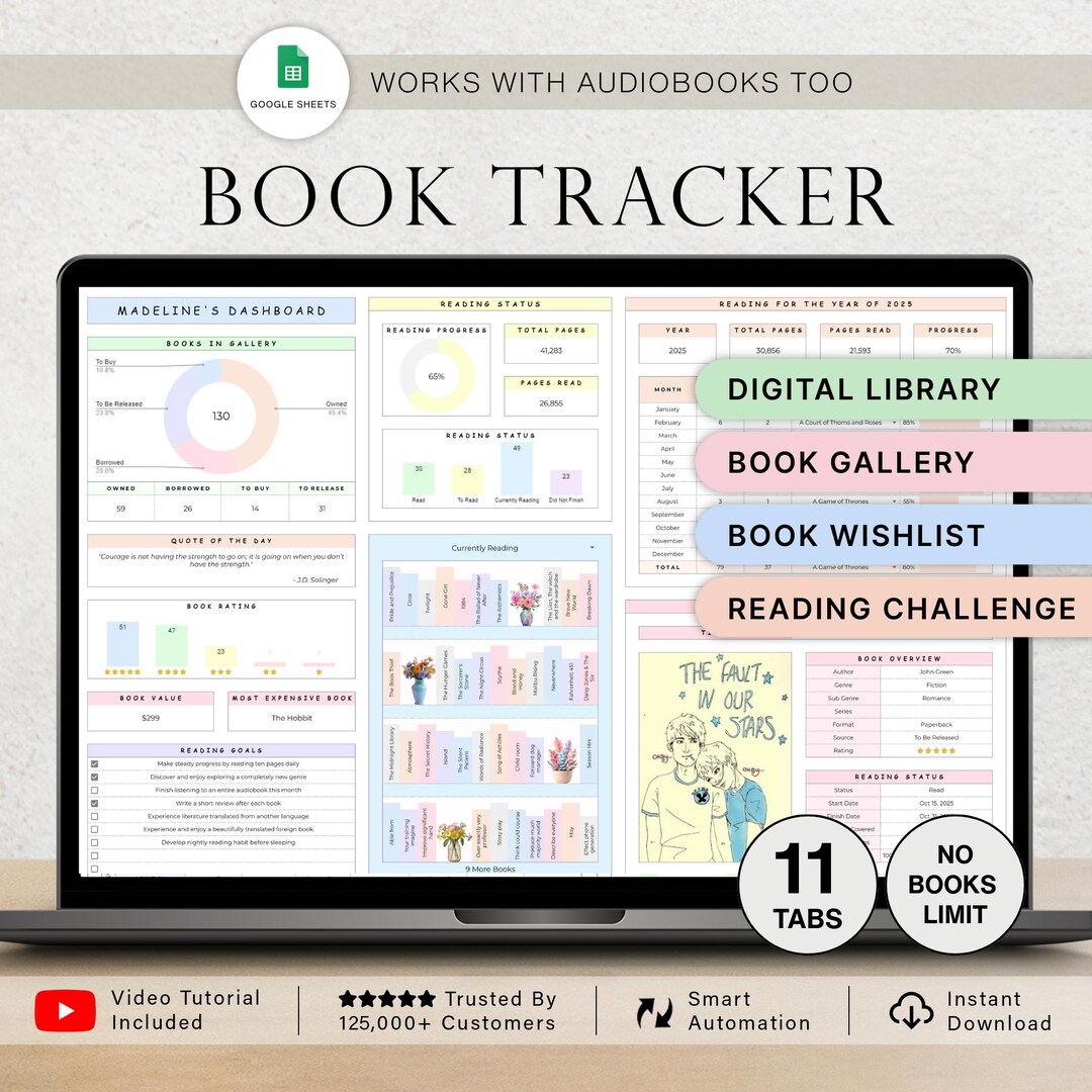 Book Tracker Spreadsheet Reading Tracker Digital Reading Log TBR ...