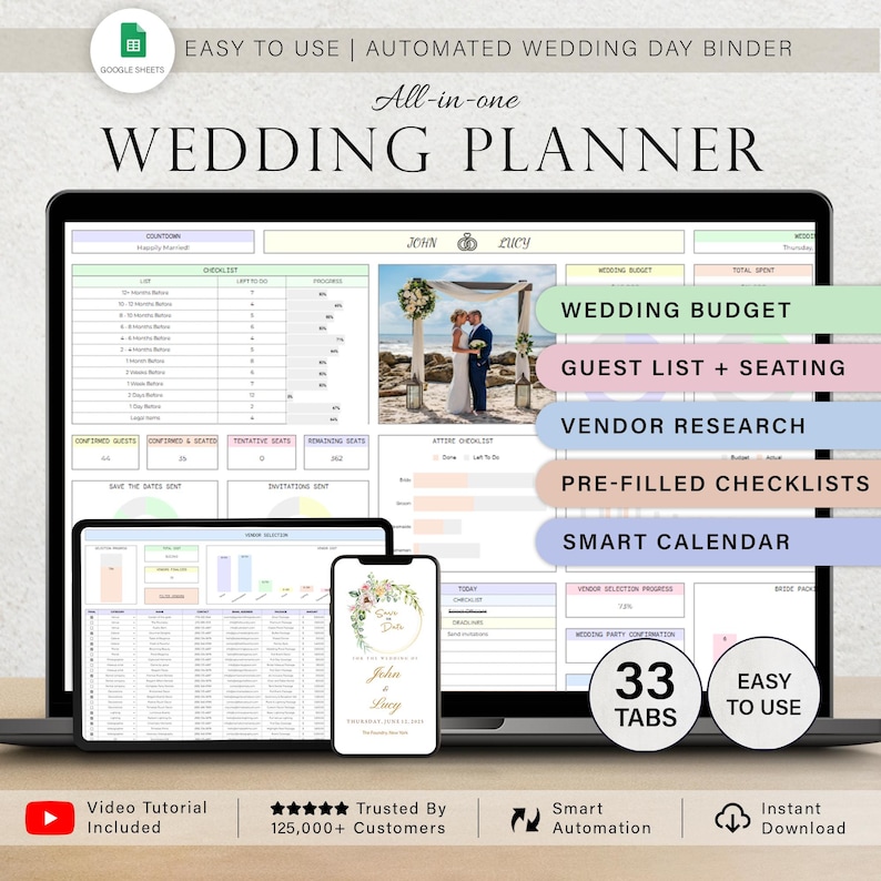 Wedding Planner Spreadsheet Wedding Budget Tracker Wedding Checklist Guest List Seating Plan Wedding Itinerary Gift Vendor Google Sheets image 1
