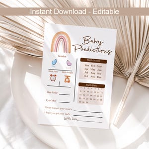 Babyshower Voorspellingen Game Card Babyshower Babyvoorspellingsspellen Babyshower Baby raden regenboog Boho meisje jongen Genderneutraal BEWERKBAAR