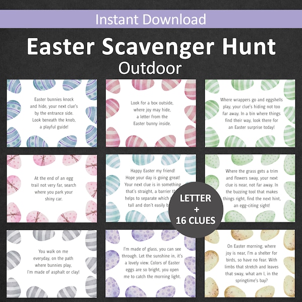 Easter Egg Hunt Easter Scavenger Hunt for Older Kids Outdoor Easter Bunny Hunt Clues Easter Basket Treasure Hunt Riddle Kids Teens PRINTABLE