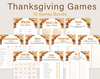 Thanksgiving Games Bundle Thanksgiving Day Dinner Party Games Family Office Party Game Friends Gathering Activity Turkey PRINTABLE Digital