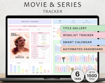 TV Series & Movies Tracker Show Watchlist Planner Spreadsheet Entertainment Organizer Google Sheets Film and TV Episode Wishlist Log Journal