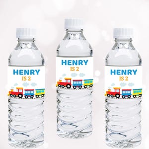 Étiquettes pour bouteille d'eau train Chugga Chugga Two deux emballages de bouteilles Decor Choo Im Two décoration 2e anniversaire fête thème Wraps garçon MODIFIABLE