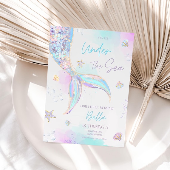 Under The Sea Birthday Invitation Mermaid Invitation Mermaid Birthday Invitation Ocean Party Invite Girl Theme EDITABLE Instant Digital M02