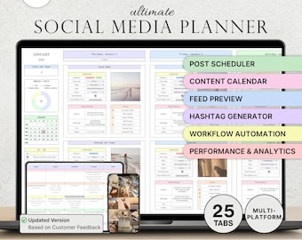Social Media Planner Inhaltsplaner Inhalt Kalender TikTok Instagram Youtube Facebook Pinterest Post Influencer Tracker Google Sheets