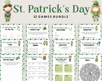 Spelpaket för St Patricks Day, aktiviteter för barn för St Patricks Day, familjespelkväll, klassrum, UTSKRIVBAR, digitalt, direkt