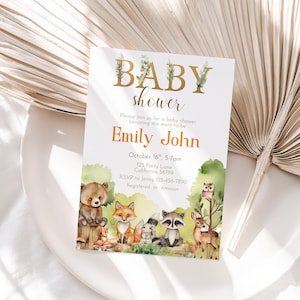 Woodland Baby Shower Invitation Woodland Animals Boy Baby Shower Party Forest Animals Baby Shower Invite Deer Theme EDITABLE Digital WA4