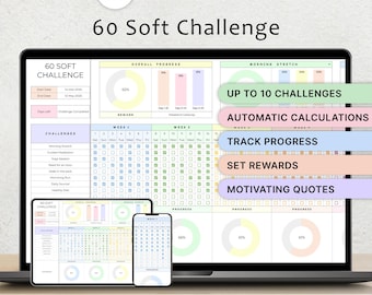 60 Soft Challenge Tracker 60 Days Challenge Spreadsheet Fitness Template Easy Challenge Health & Wellness Planner Habits Google Sheets