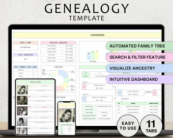 Family Tree Spreadsheet Genealogy Template Ancestry Template Generations Family History Research Organizer Chart Google Sheets