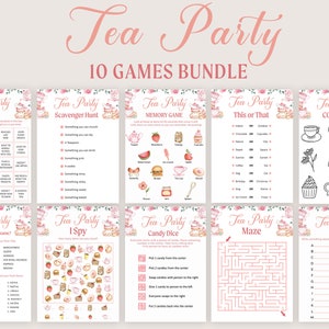 Tea Party Games for Girls Tea Party Birthday Games Kids Tea Party Activities Bundle Afternoon Tea Party Pink Gold PRINTABLE Instant Digital