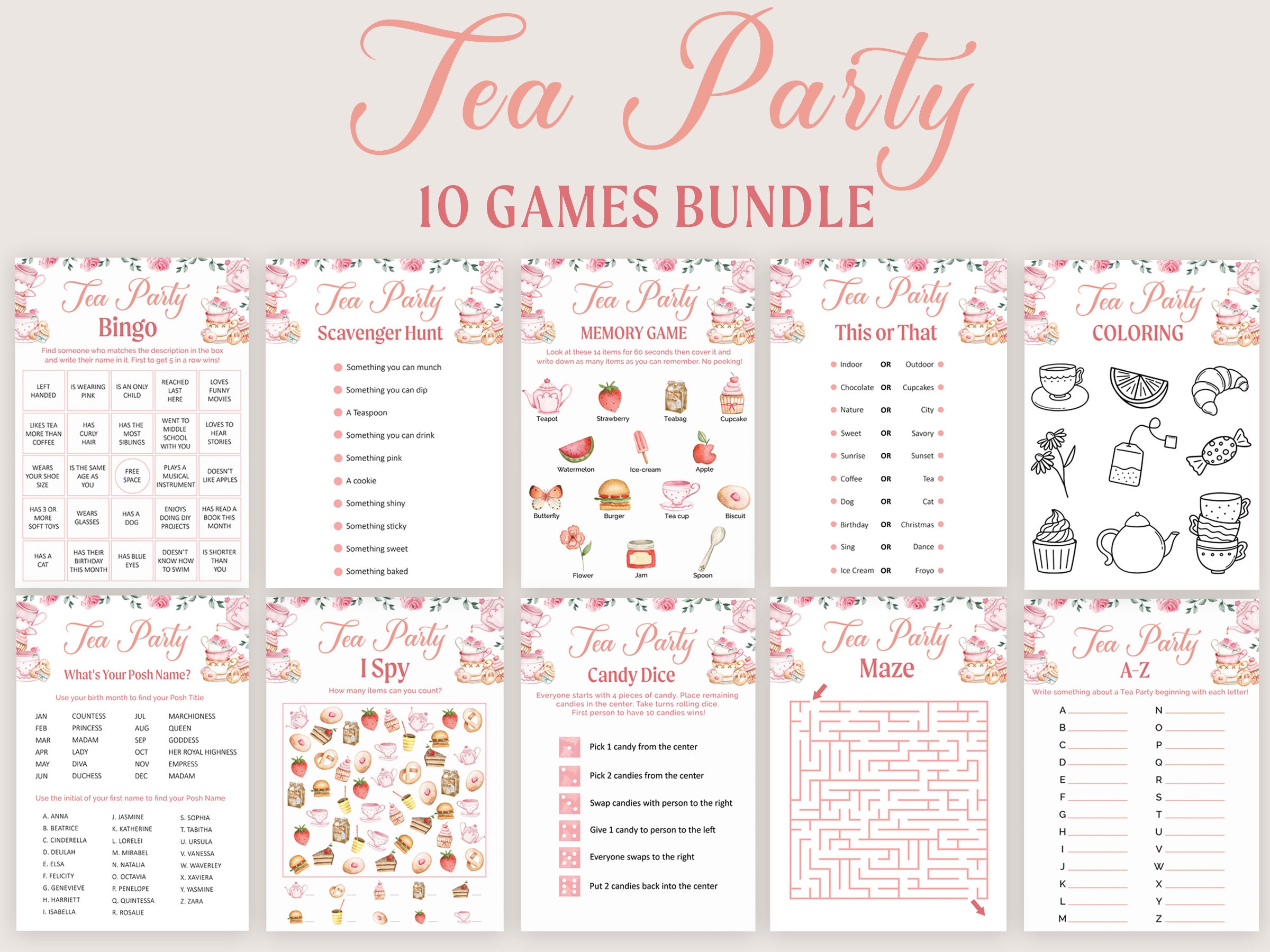 Tea Party Games for Girls Tea Party Birthday Games Kids Tea - Etsy