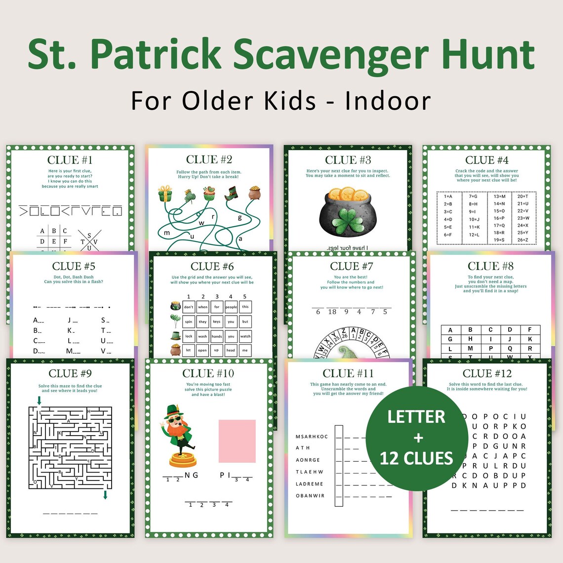 St Patricks Day Scavenger Hunt for Older Kids Leprechaun Indoor ...