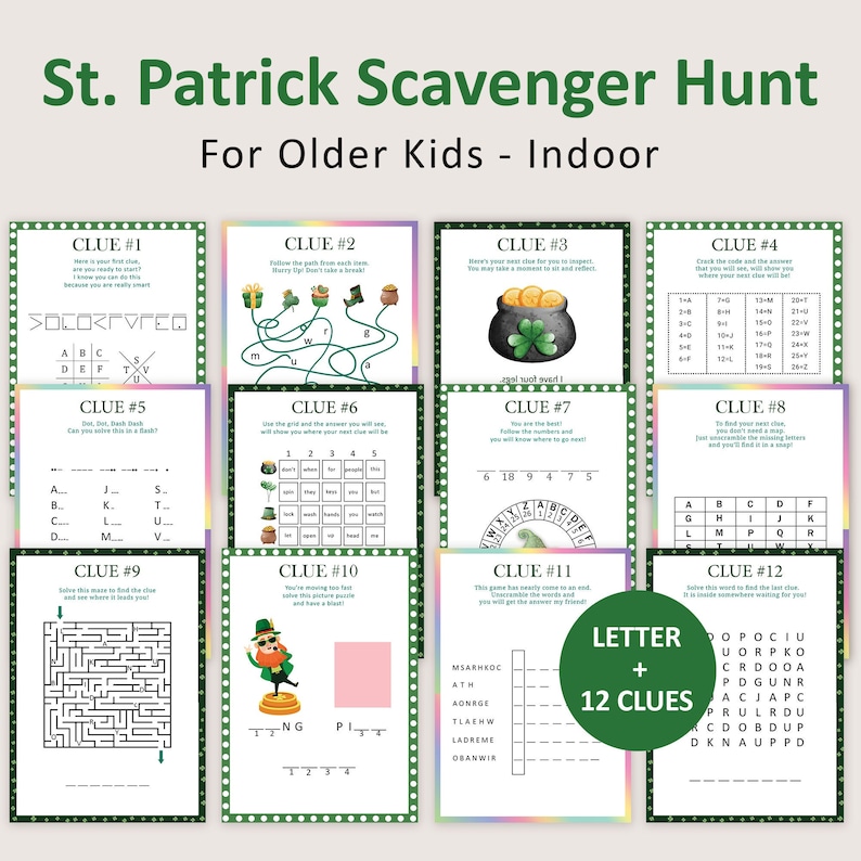 St Patricks Day Scavenger Hunt for Older Kids Leprechaun Indoor ...