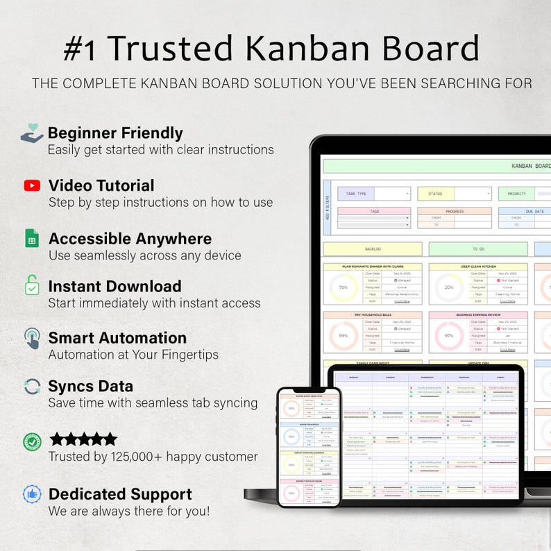 Kanban Board Spreadsheet Task Tracker Template Project Management Team ...