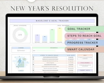 New Year's Resolution Goal Tracker Spreadsheet Goal Setting Template Yearly Monthly Goal Tracker Goal Planner Productivity Google Sheets