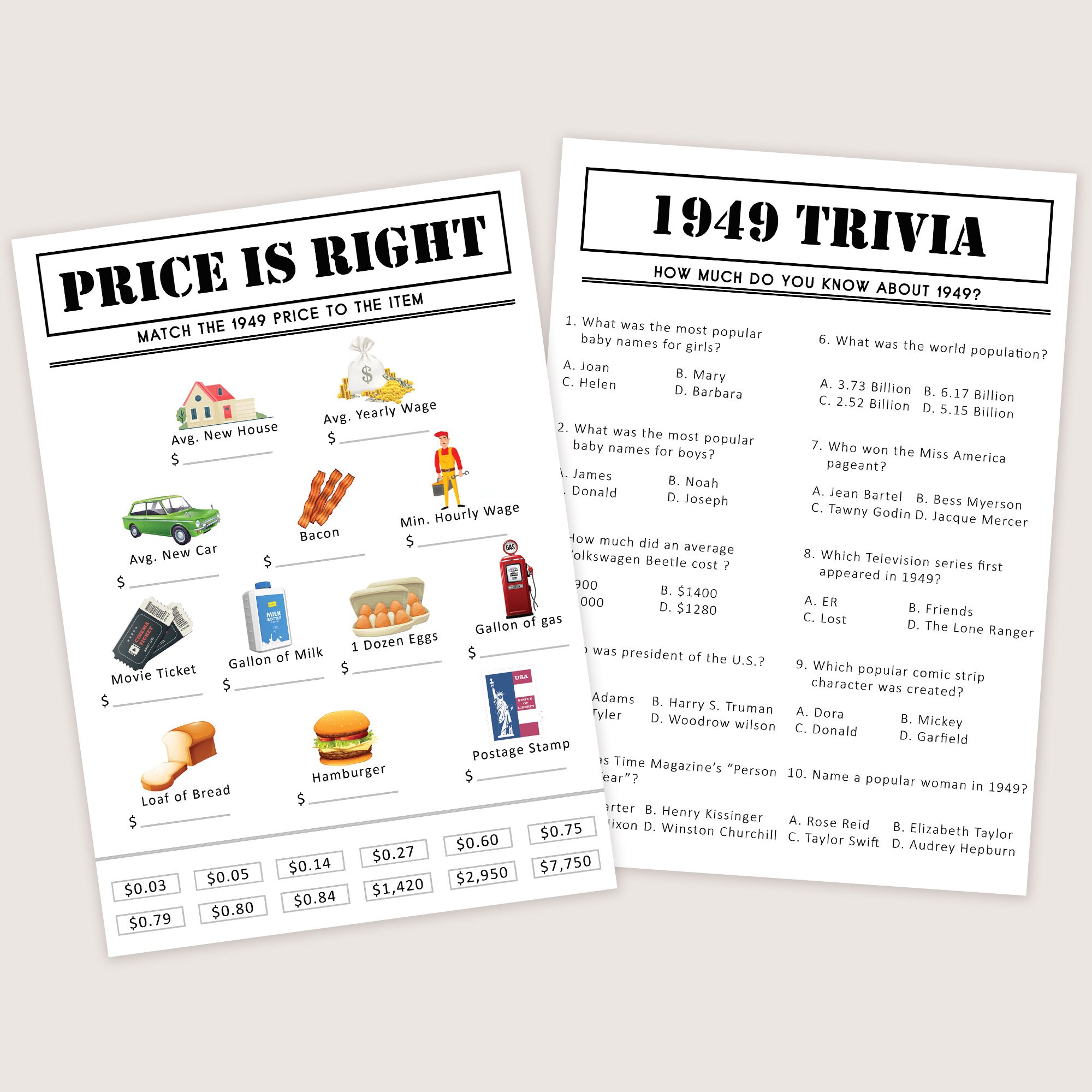75th Birthday Games Bundle 75th Birthday Party Games 1949 - Etsy