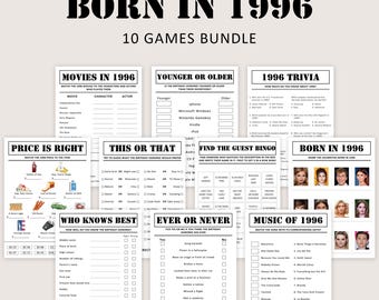 30th Birthday Games Bundle 30th Birthday Party Games 1996 Trivia Born in 1996 30 Year Old Men Women Him Her Quiz Printable Instant Digital