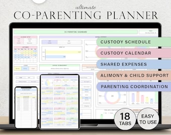 Planner digitale per la co-genitorialità, calendario per l'affidamento, alimenti, mantenimento dei figli, spese condivise, monitoraggio delle visite, documentazione, Google Sheets