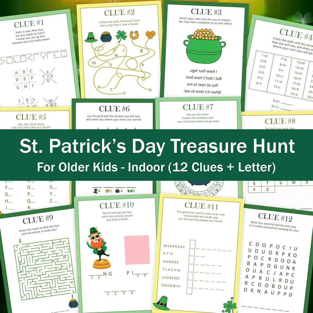 St Patricks Day Treasure Hunt for Older Kids Leprechaun Scavenger Hunt ...