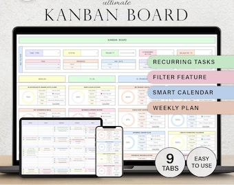 Kanban Board Spreadsheet Task Tracker Template Project Management Team Task Planner Small Business Workflow Task Calendar Google Sheets