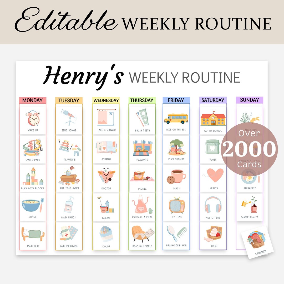 Weekly Routine Chart Kids Weekly Planner Cards Visual Calendar Toddlers ...