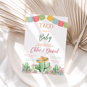 Invito per baby shower Taco Bout, Fiesta Baby Shower, Festa messicana, Invito per baby shower Cactus, Genere neutro, MODIFICABILE, Digitale istantaneo FA2