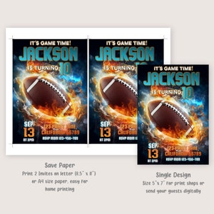 Football Birthday Invitation Football Invitation Sports Invitation Boy Birthday Party Football Theme Invite Template EDITABLE Digital image 3