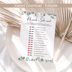 He Said She Said Bridal Shower Games Guess Who Said It Wedding Game Card Bride Or Groom Shoe Game Bachelorette Engagement Party Editable