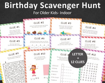 Birthday Treasure Hunt For Older Kids Birthday Scavenger Hunt For Teens Indoor Treasure Hunt Clues Puzzle Game Tween PRINTABLE Digital