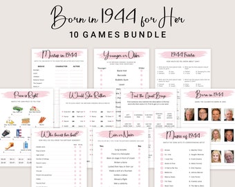 80th Birthday Games for Women 80th Birthday Party Games for Her Born in 1944 Game 1944 Trivia Quiz Activity Bundle Instant Digital PRINTABLE