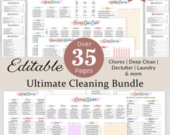 Cleaning Schedule ADHD Cleaning Checklist Cleaning Planner Daily Weekly Monthly Bundle Deep Cleaning Chart Home Declutter Challenge EDITABLE