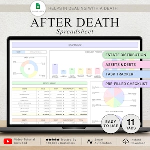 After Death Spreadsheet Executor Checklist Template Estate Accounts Assets & Debts Prepare For Probate Estate Distribution Google Sheets