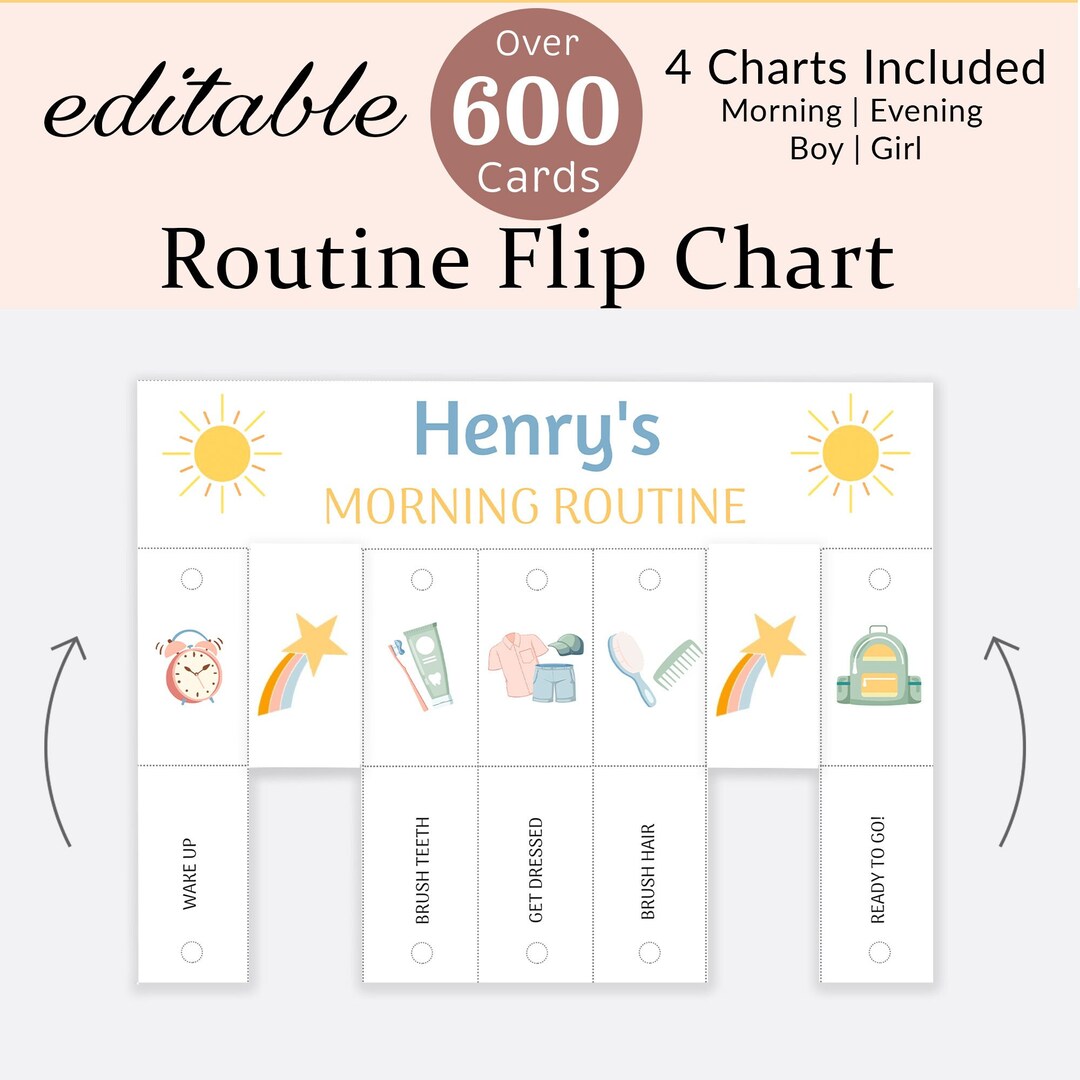 Flip Routine Chart Editable Morning Evening Visual Schedule Kids Daily ...