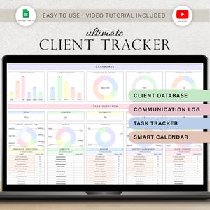 Clienttracker voor kleine bedrijven planner CRM met taaktracker Communicatielogboek Leadbeheer Klantfactuurtracker Google Spreadsheets
