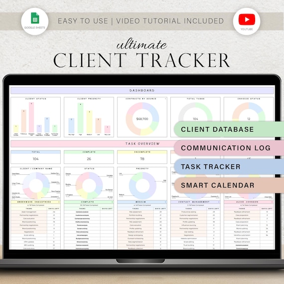 Client Tracker for Small Business Planner CRM With Task Tracker Communication Log Lead Management Customer Invoice Tracker Google Sheets