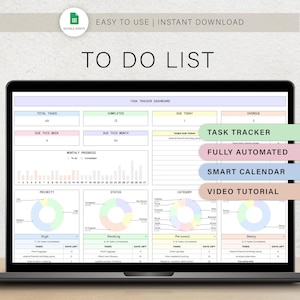 To Do List Task Tracker Template Productivity Planner Spreadsheet Daily Weekly Monthly To-Do Task Management Checklist ADHD Google Sheets