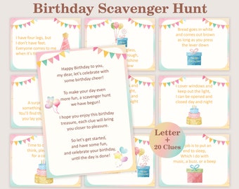 Birthday Scavenger Hunt For Kids Indoor Birthday Treasure Hunt Clues Birthday Party Riddle Game Older Kids Teens Tween PRINTABLE Digital
