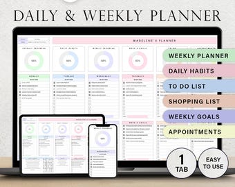 Weekly Planner Daily To Do List Spreadsheet Task Tracker Habit Tracker Goal Planner Template Productivity Planner Shopping List Google Sheet