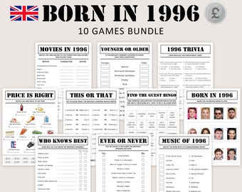 30e verjaardag games UK bundel Britse 30e verjaardag party games 1996 trivia geboren in 1996 30 jaar mannen vrouwen hem haar pond AFDRUKBAAR Digitaal